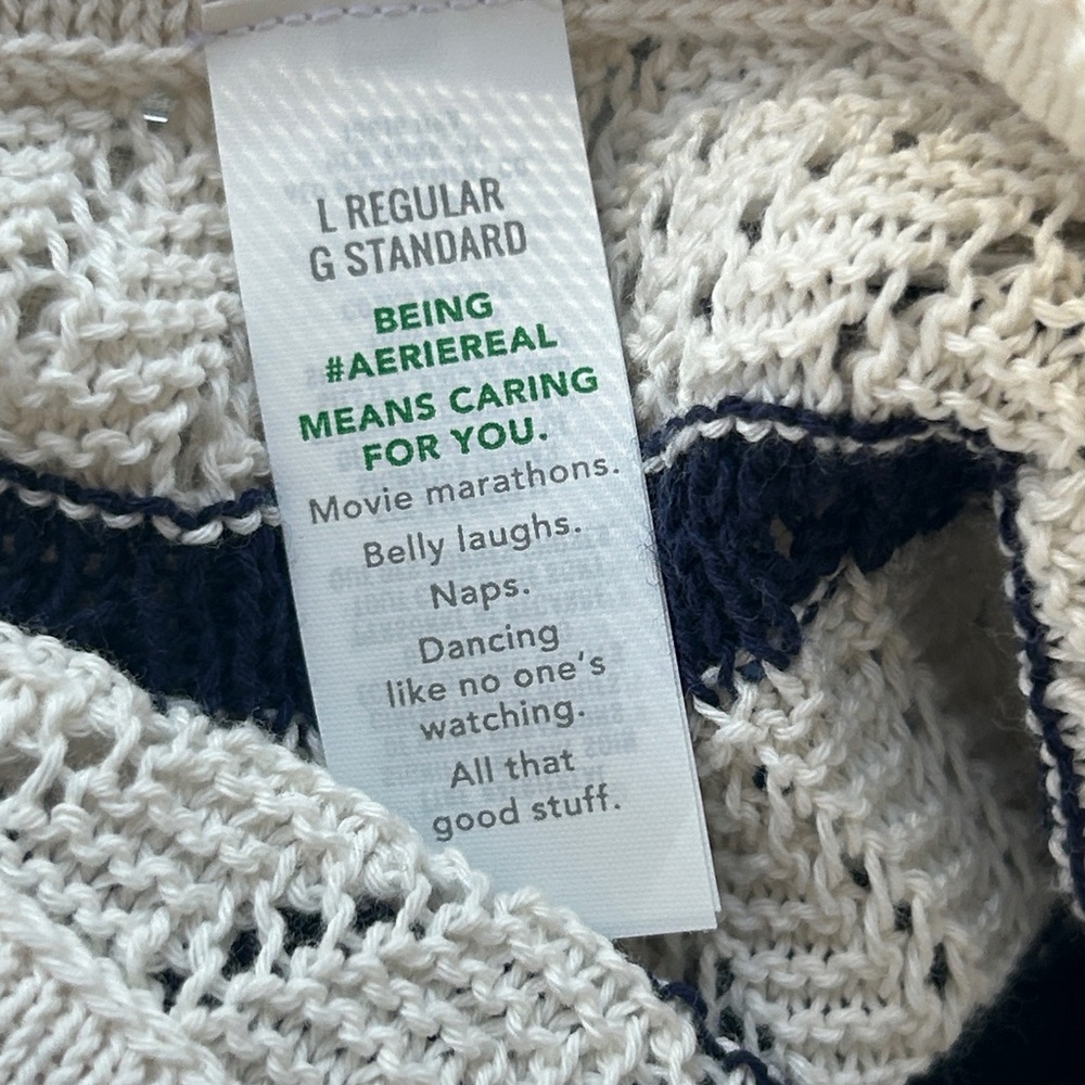 Aerie Pointelle Knit Pants Beach Coverup Natural + Navy Cotton Blend Size Medium - Picture 14 of 16